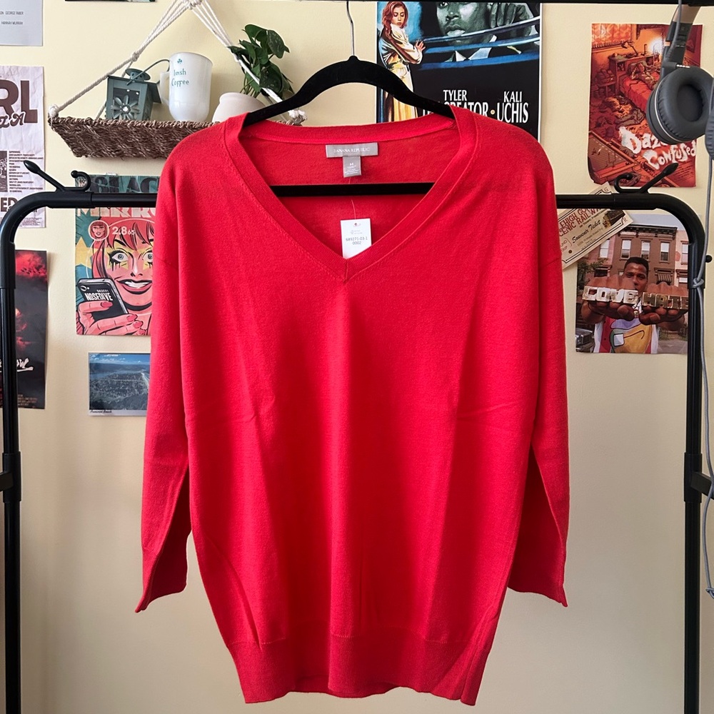 BRAND NEW Banana Republic Bright Red V-Neck Sweater